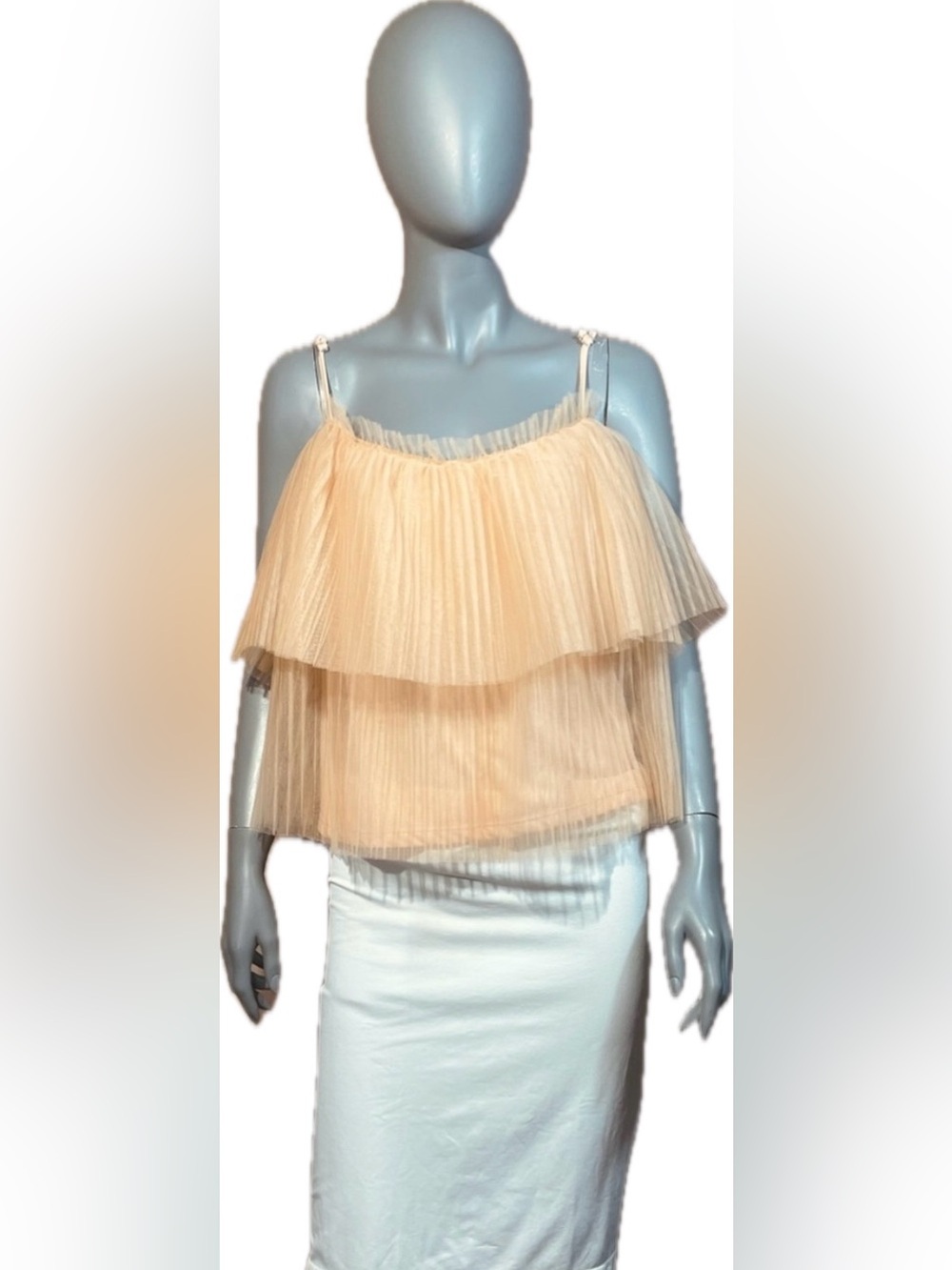 Anthropologie XL Layered Peach Pleated Tulle Cami Tank with Adjustable Strap EUC